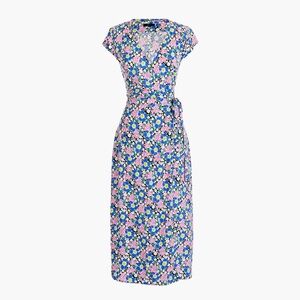 J Crew Dress Wrap Dress Midi Fabrizia Ditsy Retro Floral XXS